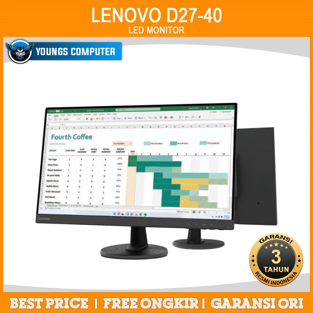 Monitor LED Lenovo D27-40 27&quot; VA 3-Side NearEdgeles HDMI Vesa FreeSync