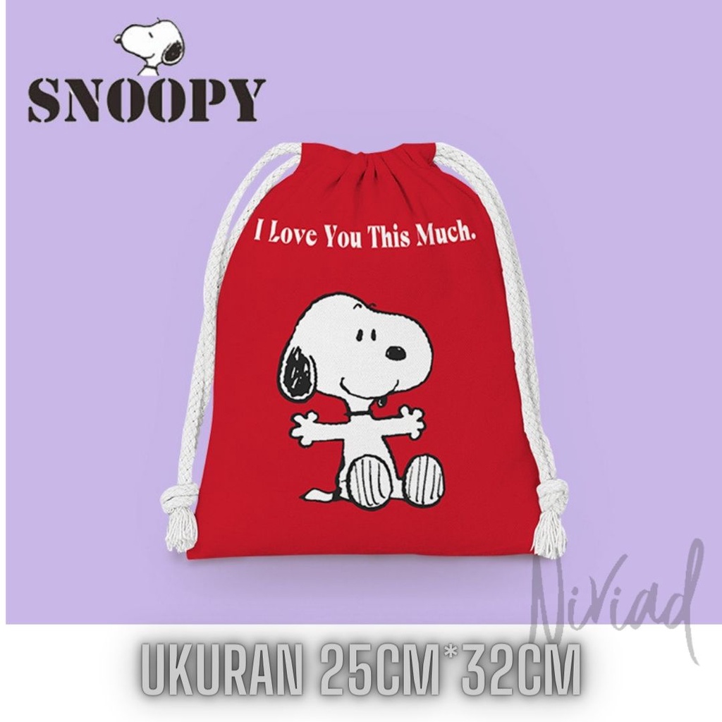 Tas Serut/String Bag Kanvas Snoopy Unisex