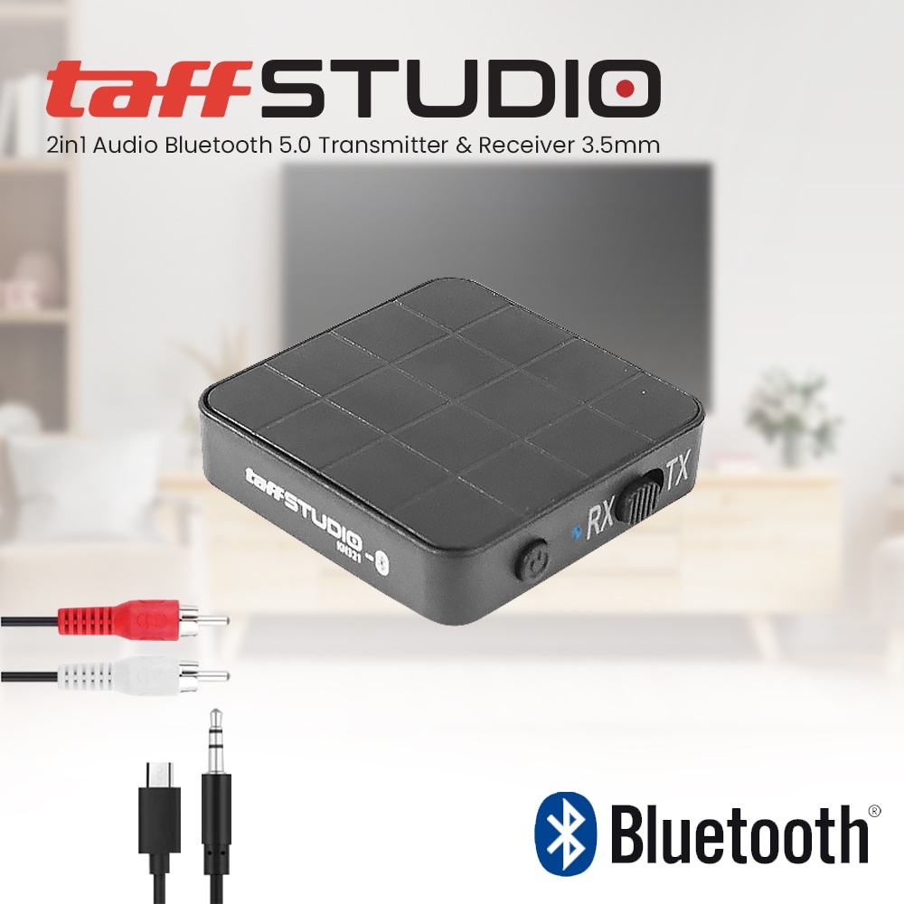 TaffSTUDIO 2 in 1 Audio Bluetooth 5.0 Transmitter &amp; Receiver 3.5mm - KN321 - Black