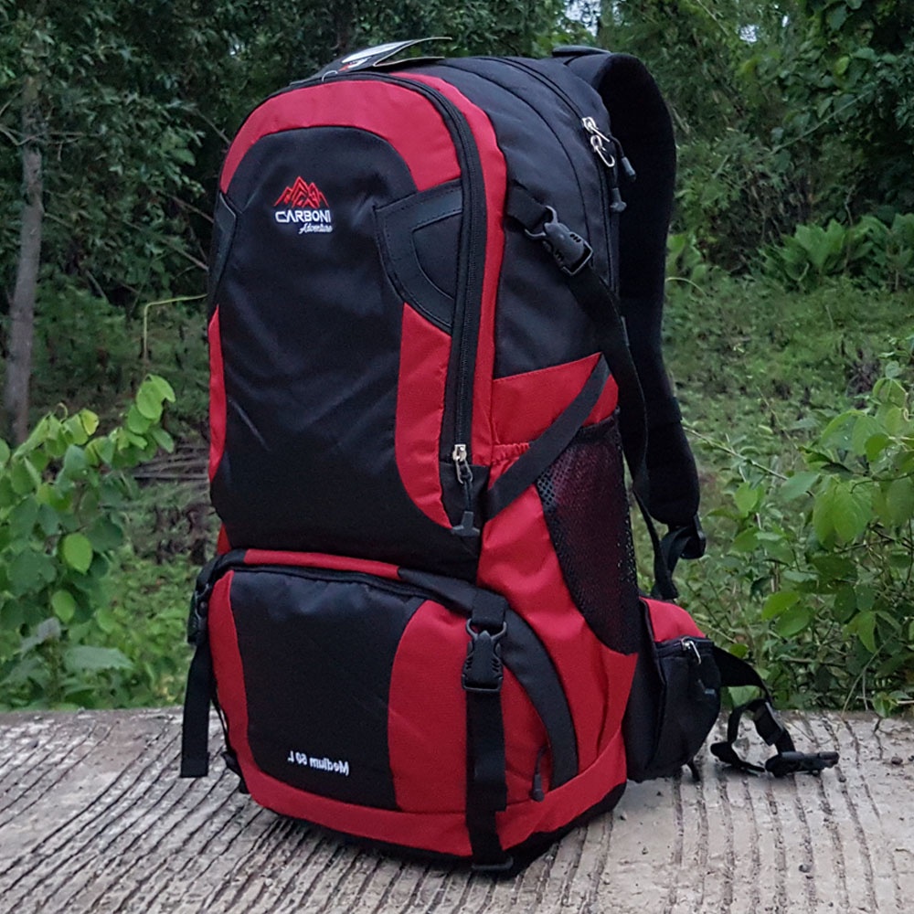 CARBONI Original Tas gunung carier Tas Keril Tas Outdoor Tas Adventure Lightweight Waterproof Backpack Hiking 50 L Travel Backpacking Daypacks For Man and Women MA00084 - Red 50 L + Raincover Waterproop Original