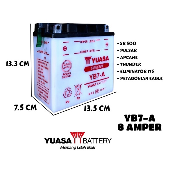ACCU YUASA YB7A ORIGINAL AKI YB7-A 8 AMPER THUNDER PULSAR