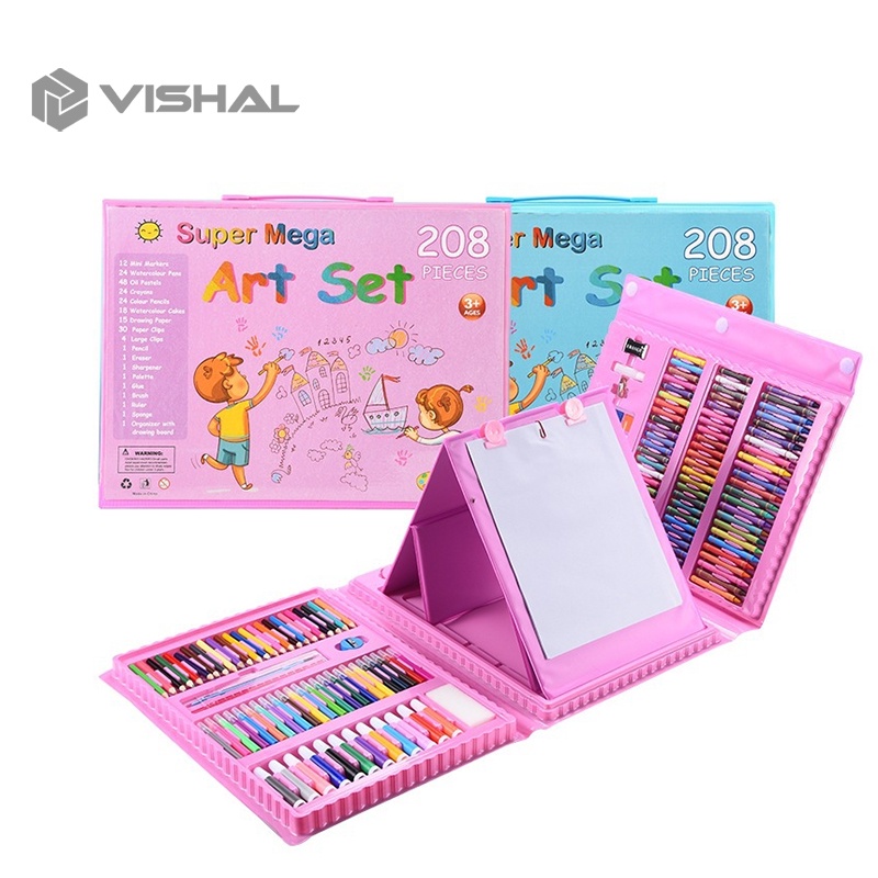 VISHAL Crayon Anak Pengasah 208pcs Set Alat Menggambar Melukis Anak-anak Crayon Cat Air Pensil VS-1859