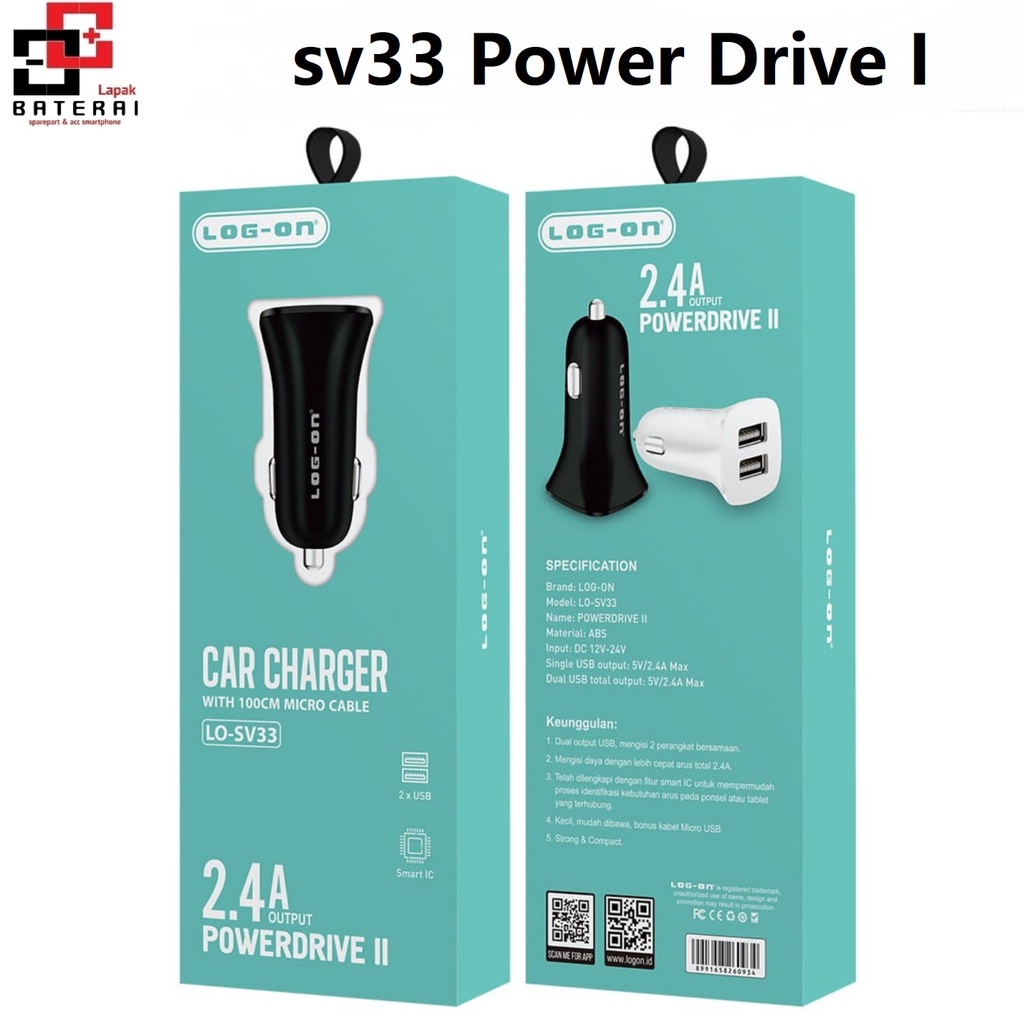 LOG - ON SV33 Car Charger 2.4A 2output With Smart IC | Saver | Casan Mobil / motor