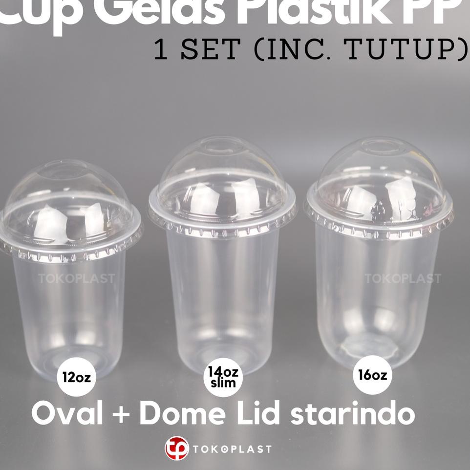 SQ GELAS CUP PLASTIK U-SHAPE OVAL BOBA STARINDO 14 16 OZ OVAL TEBAL 8GR BISA DISEAL tF Grosir