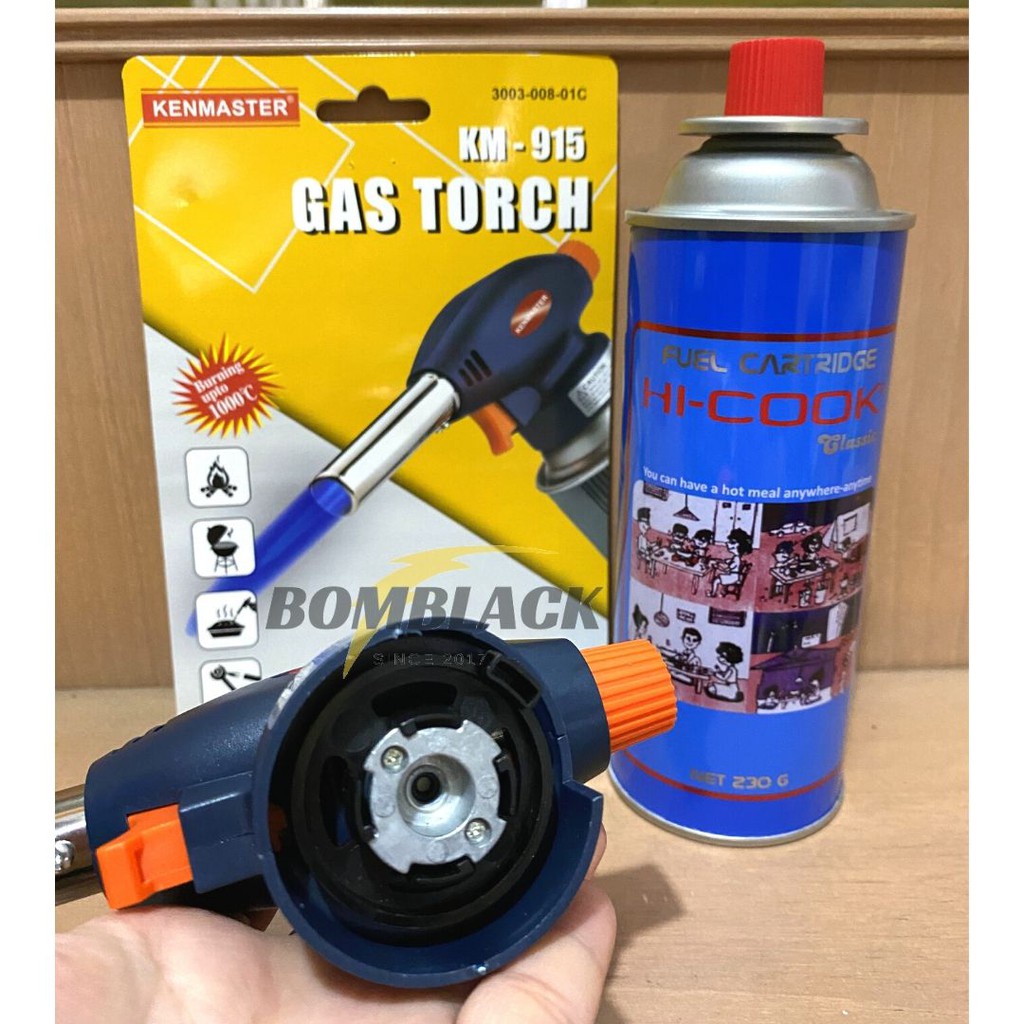 Paket Hemat Gas Torch + Gas Hi Cook 230 gr Pematik Gas Kompor Api Blow Torch Leleh Keju Mozarella BBQ Hicook Kenmaster ( KHUSUS PULAU JAWA )