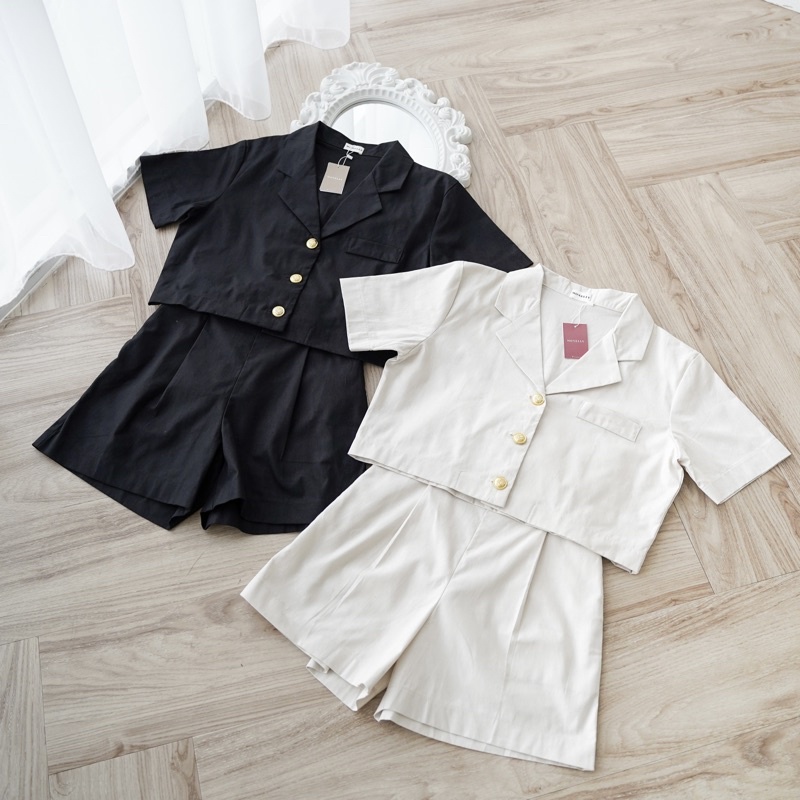 MONELLY - Daphne Set (Crop Top & Shorts | Korean Crop Blazer)
