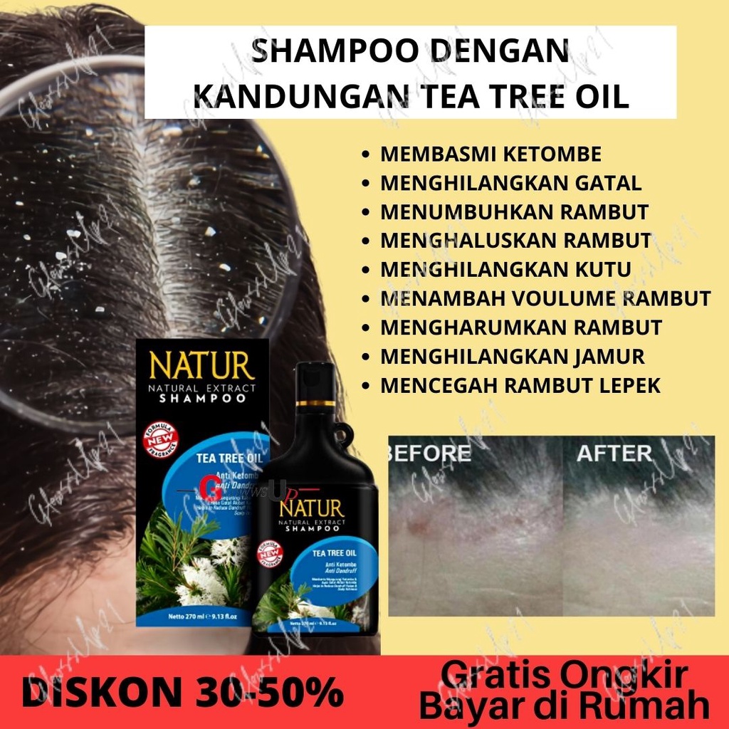 SHAMPOO ANTI KETOMBE - NATUR SHAMPO ANTI KETOMBE 270ML - SHAMPOO NATUR ANTI KETOMBE TEA TREE