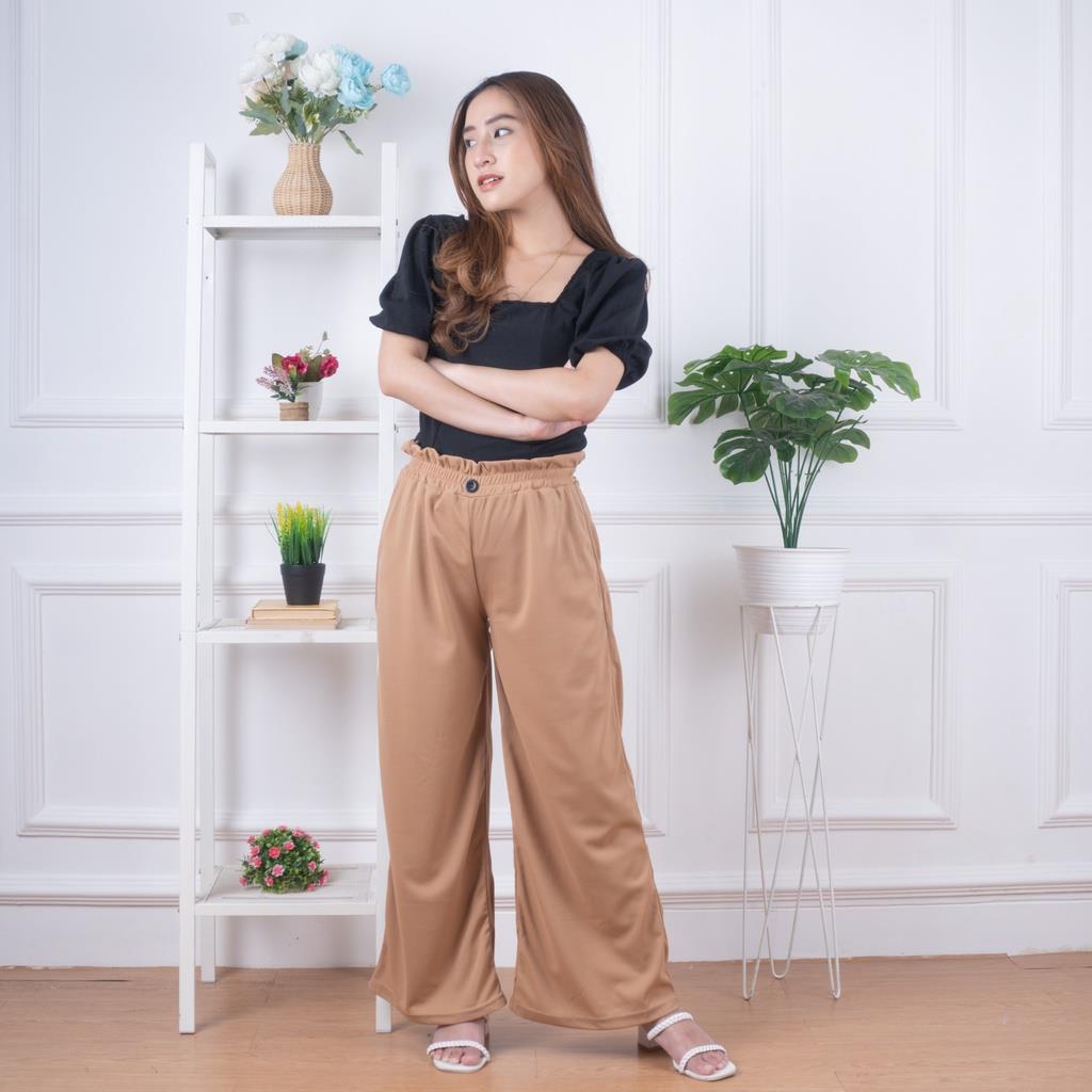 OTS 1.104 - Crepe Pants Kancing 1 Kulot Celana Panjang Bawahan Wanita