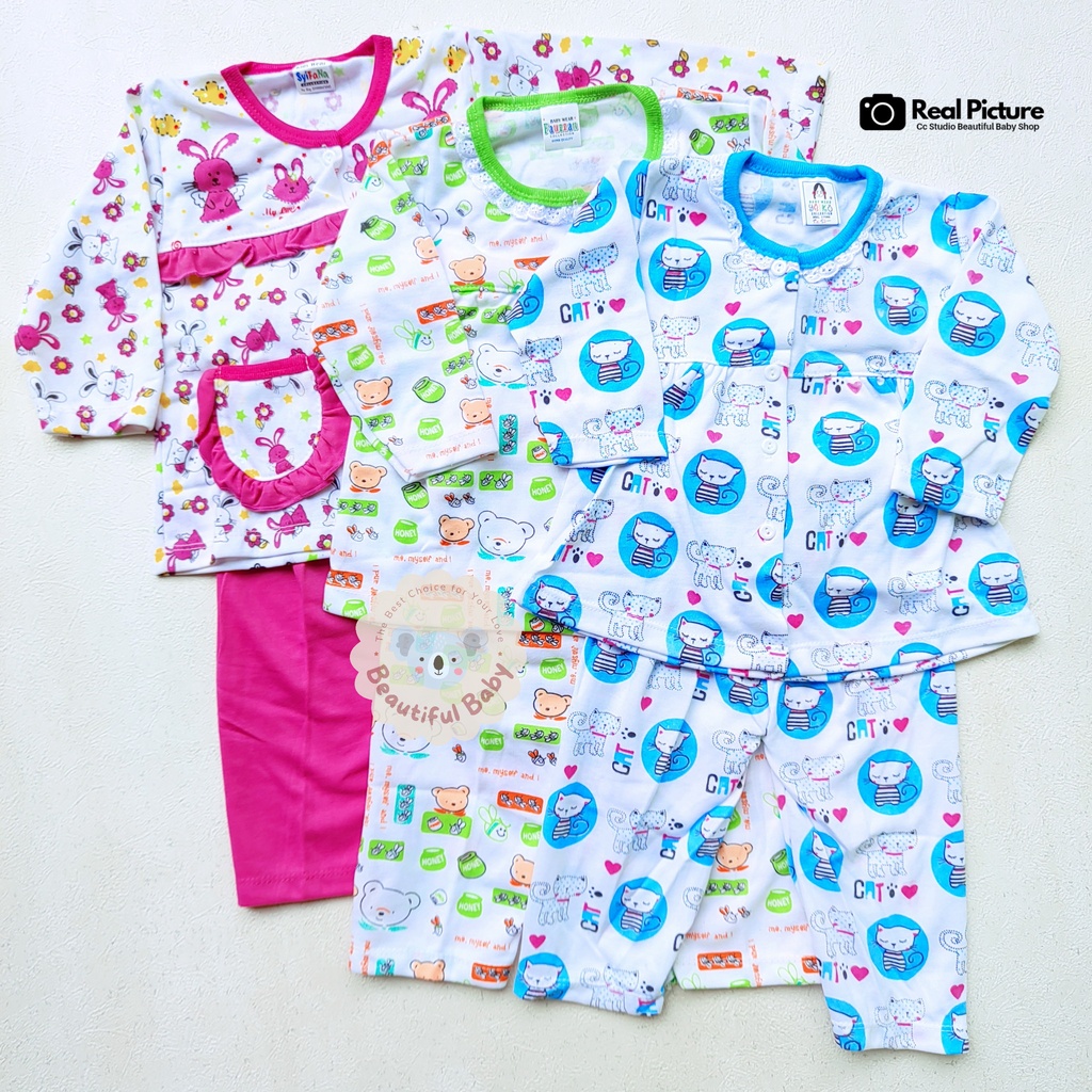 BUNDLING 3pcs Setelan Piyama Baju Bayi Perempuan 3 WARNA 3 MOTIF - Baby.ou