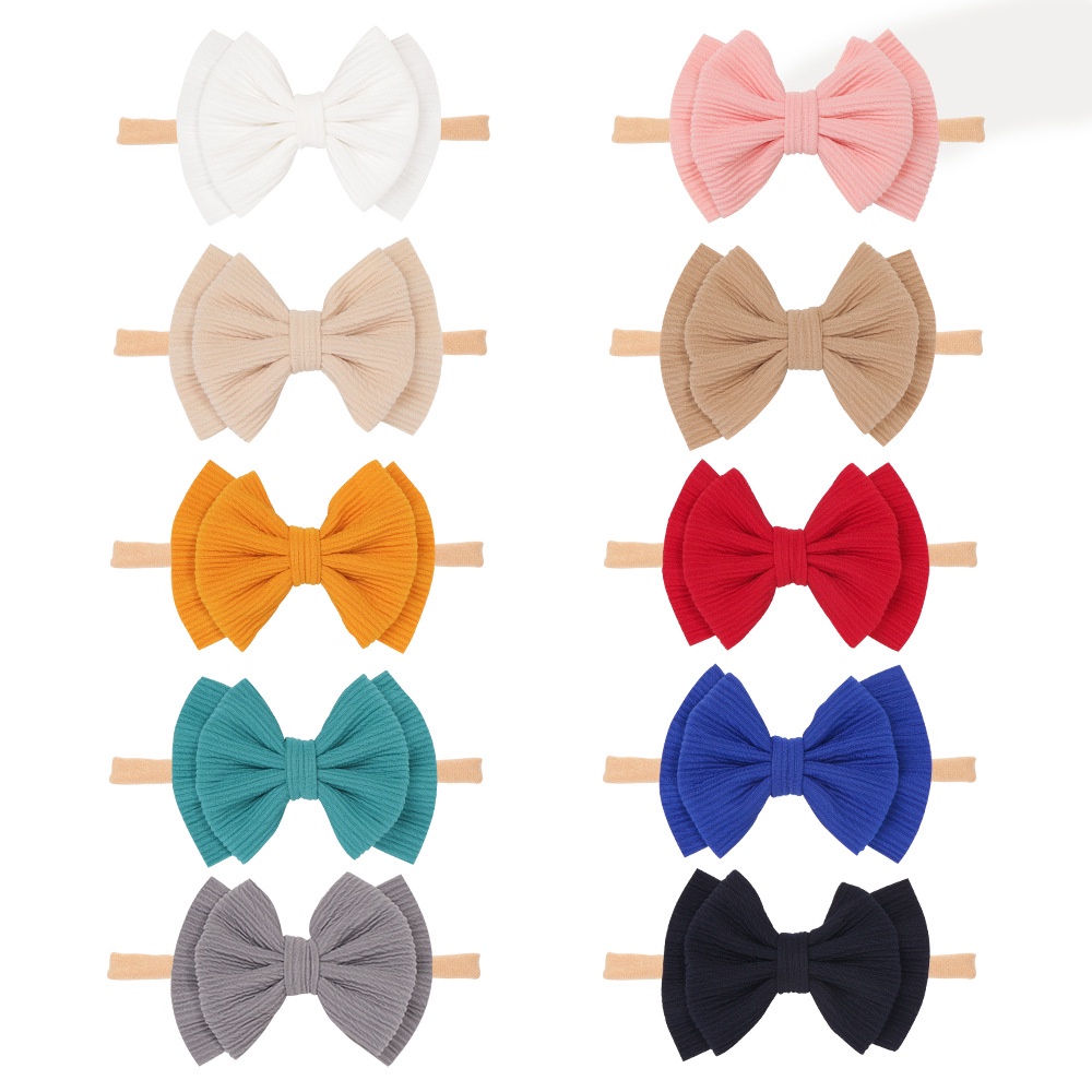 PREMIUM BABY TODDLER BIG BOW RIBBON CUTE SOFT NON-TRACE HEADBAND HAIRBAND BENDO BANDO BANDANA PITA BESAR ANAK BALITA BAYI COTTON NYLON LINEN LACE EMBROIDERY AKSESORIS KARET RAMBUT WARNA SOLID POLOS PASTEL LEMBUT