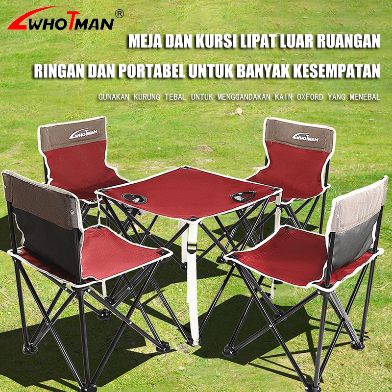 WHOTMAN Meja Camping Lipat Set Meja Kursi Lipat Meja Camping Piknik Outdoor Portable
