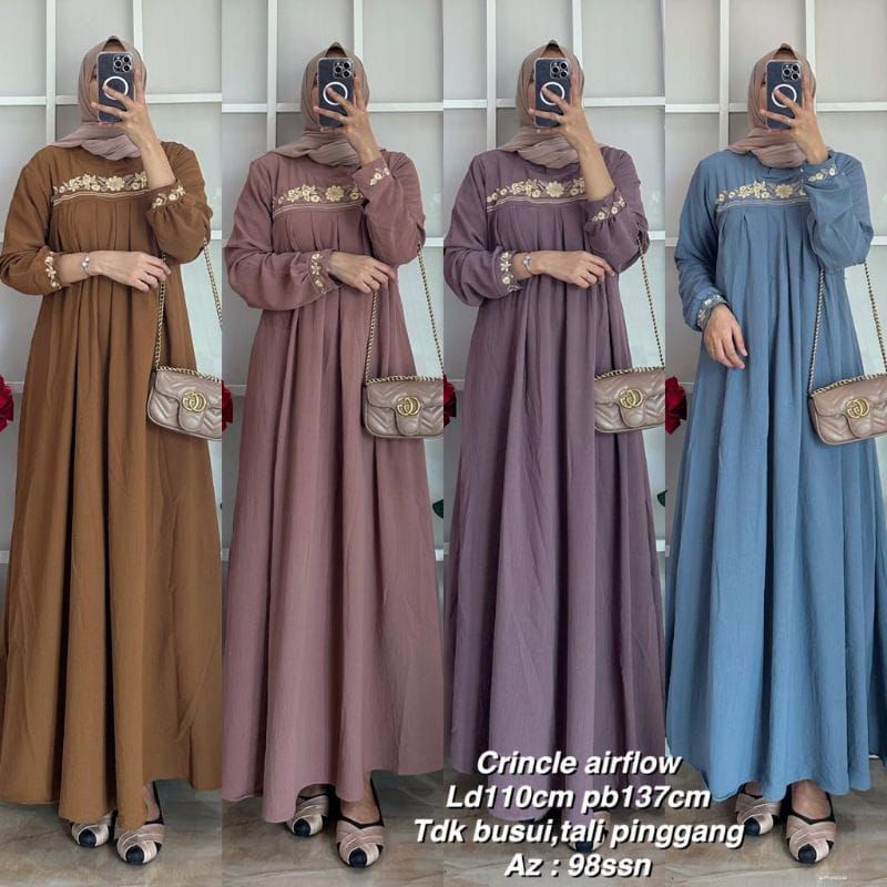 Fashion Muslim Gamis AZKIYA MAURA  AZIZAH bordir crinkle airflow premium dress mewah maxy terbaru