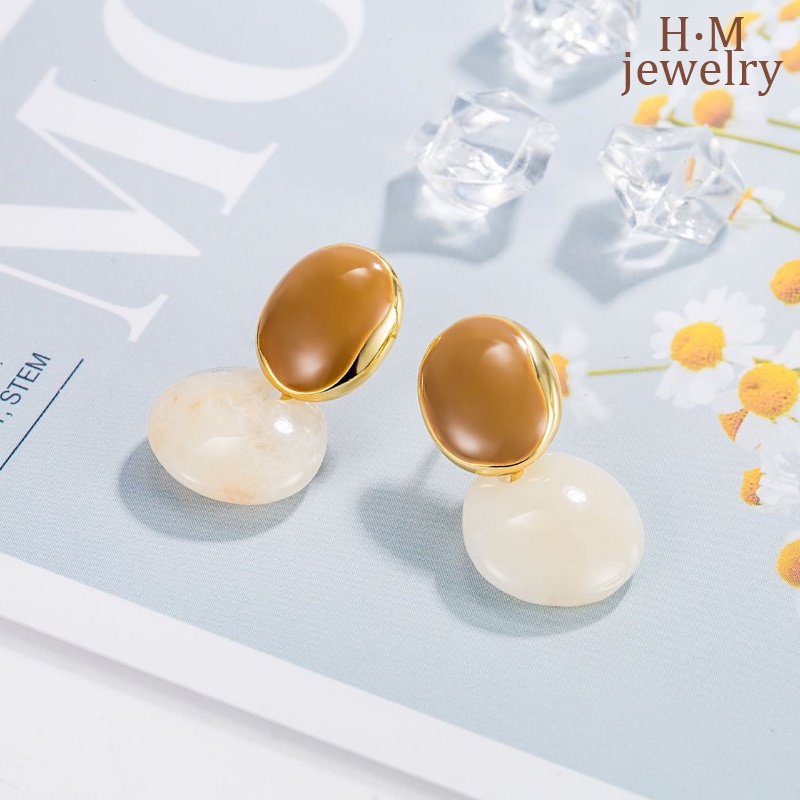 Tetes Mengkilap Retro Sederhana Elegan Anting Cahaya Mewah Hangat Seri Coklat Tidak Teratur Geometris Anting-Anting