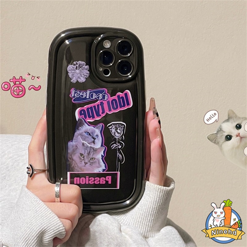 IPHONE Casing Kompatibel Untuk Iphone14 13 12 11 Pro Max X Xr Xs Max8 7 6 6s Plus SE Bantalan Udara Kucing Mawar Gelap Canggih Casing Ponsel Perlindungan Kamera Shockproof Soft Case Cover Pelindung
