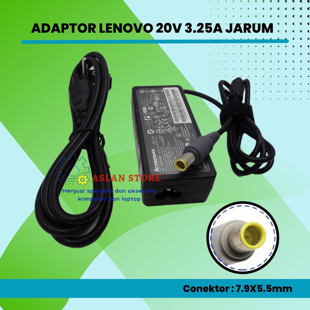 Adaptor Charger Lenovo 20V 3.25A For Thinkpad T410 T420 X200  Lenovo B490 B590 V580 SL500 SL510 T430u T520 X120e X130e X131e 40Y7657 40Y769