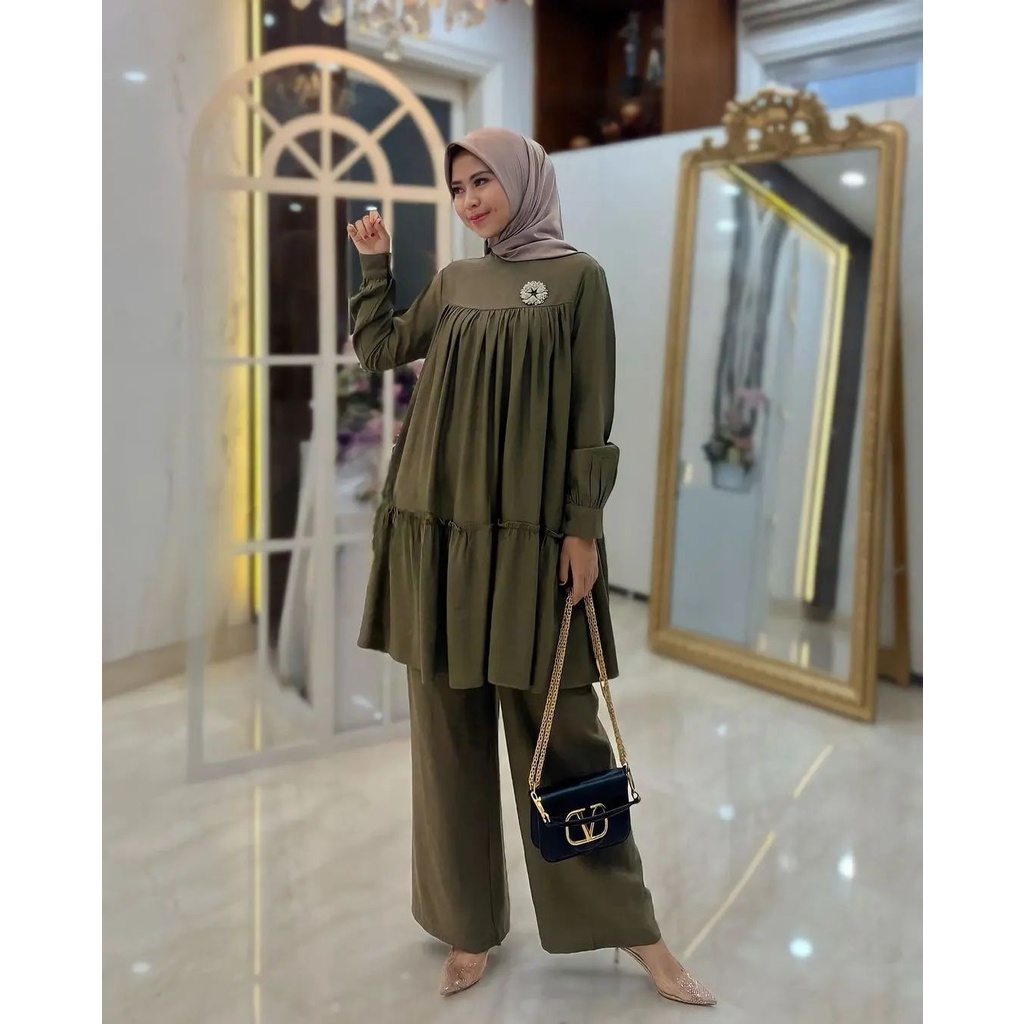 AUDY SET BC Bahan CRINKLE AIRFLOW SIZE M L DAN XL PB 87 CM DAPAT BAJU ATASAN + CELANA PANJANG SETELAN WNAITA TERBARU 2023 KEKINIAN ONE SET WANITA KOREAN STYLE SET WANITA LENGAN PANJANG FASHION MUSLIM TERBARU