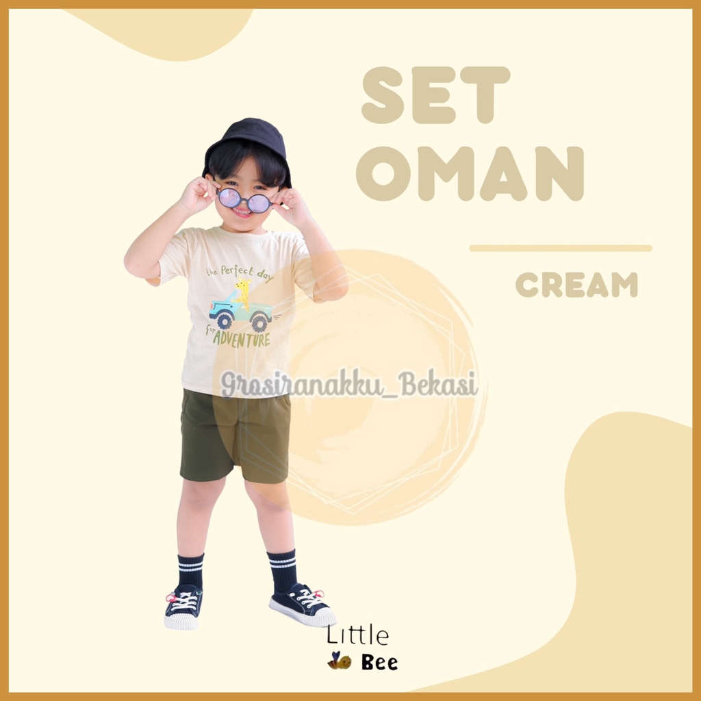 Setelan Anak Cowok Oman LittleBee Warna Cream Size 1-5 tahun