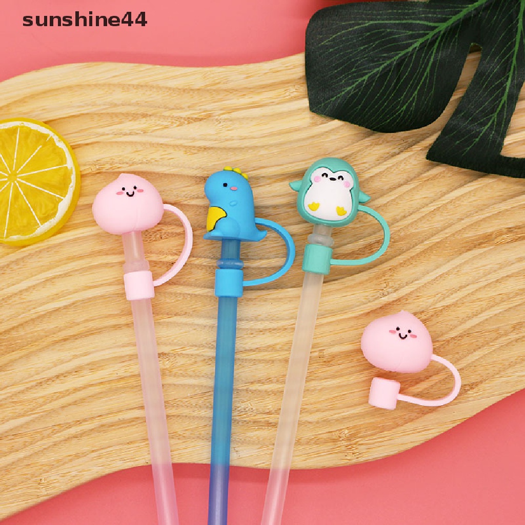 Sunshine 1pc Steker Gelas Sedotan Silikon Plug Kartun Straw Cover Topper Sealing Tools.