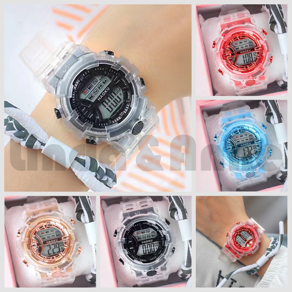 Jam Tangan Wanita LED Tali Rubber Transparan S-Sport Digital Fashion Import