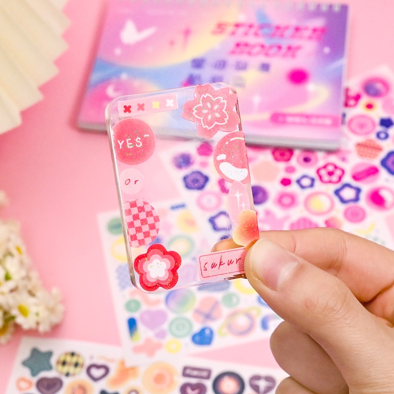 50lembar Stiker Laser Mini Buku Pola Non-Repeat Bunga Dekorasi Scrapbook Label Idol Photocard Stiker DIY Hand Akun Tool Set Coil Stiker Alat Tulis Catatan