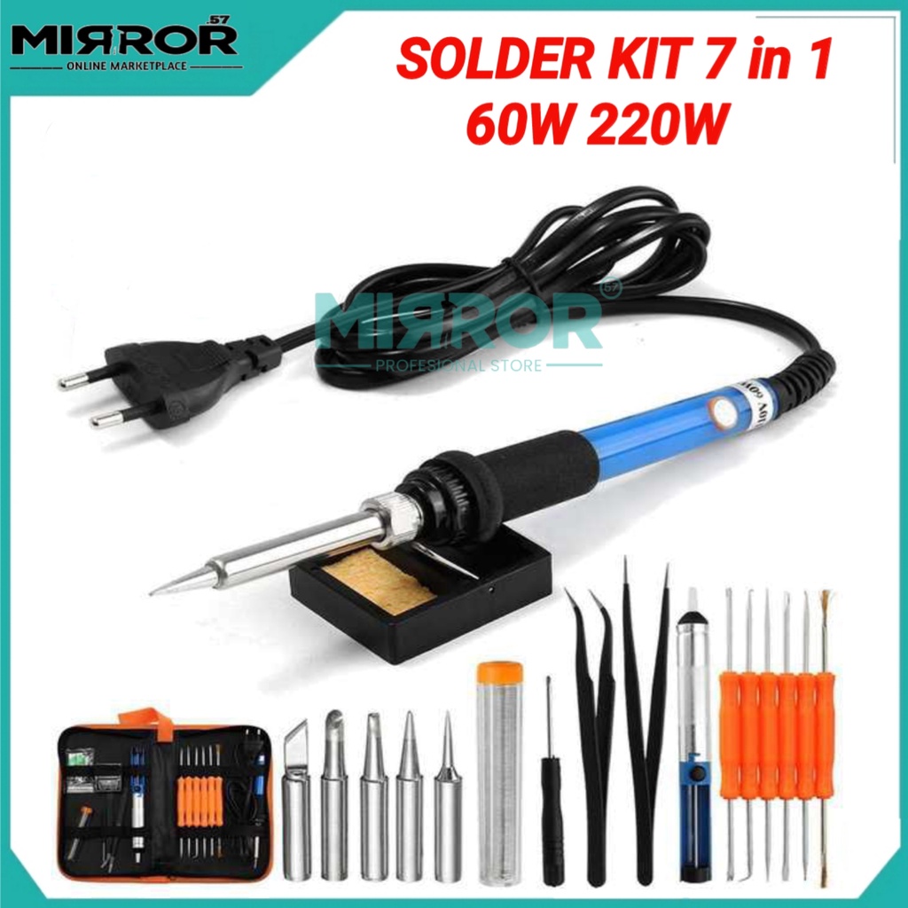 Solder Listrik Set Lengkap Peralatan Solder Kit 7 in 1 60W 220V