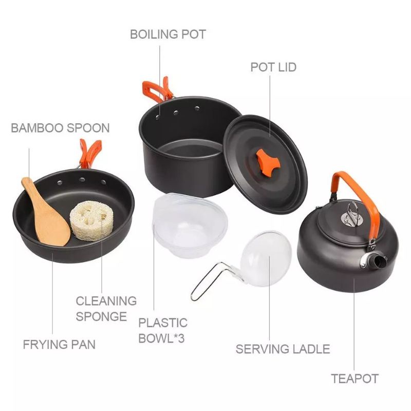 Paket Cooking Set Nesting DS308 plus Kompor Camping Ultralight Outdoor Portable