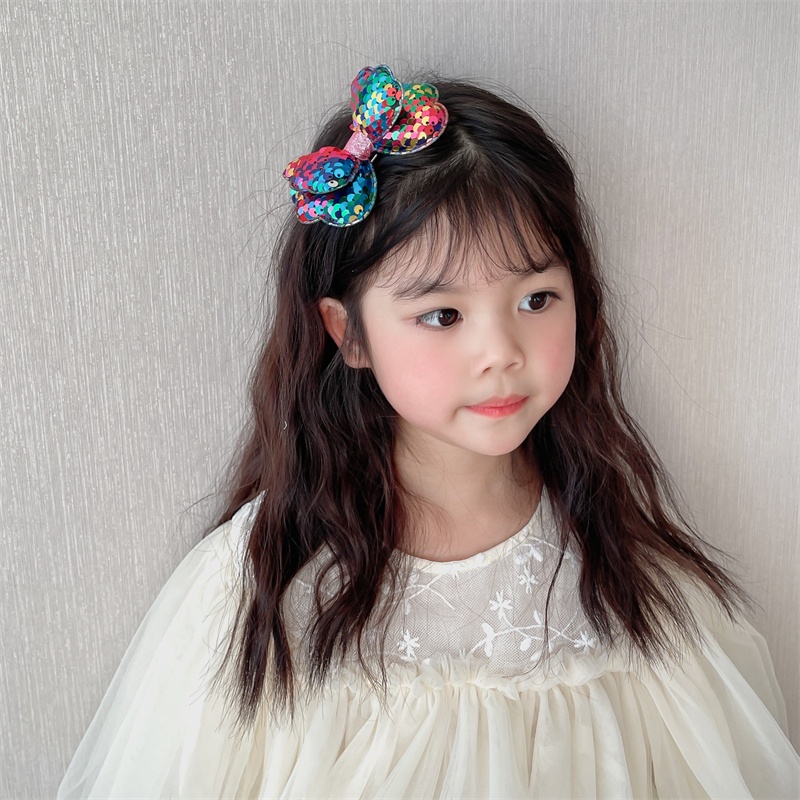 (Hello Girl)F182 Jepit Rambut Anak Pita Simpul Manik Manik Kilau Gaya Korea Import