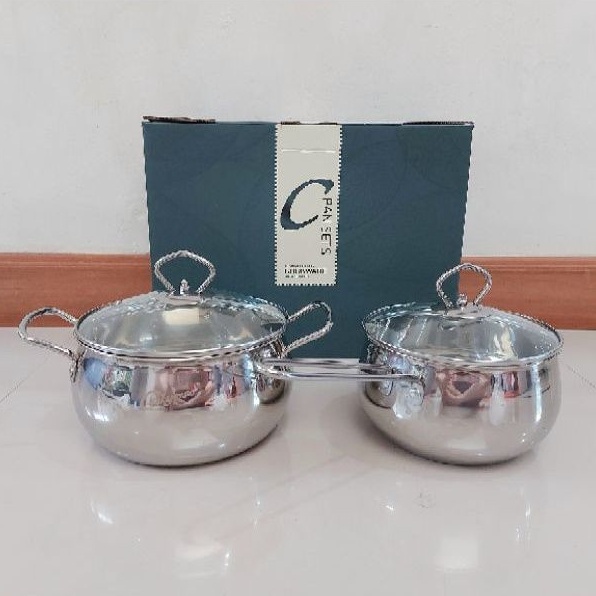 BESTPROMO Termurah  Calypso Panci Set 2 Pcs 16cm 18cm Panci Tutup Kaca Stainless Steel