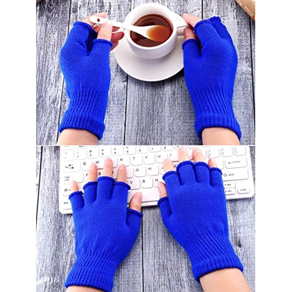 Sarung Tangan Gloves Pria dan Wanita Bahan Rajut Jenis Pendek Warna Biru Half Finger