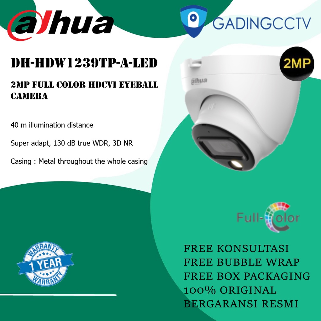 DAHUA KAMERA CCTV Indoor 2MP Full Color HDW1239TP-A-LED