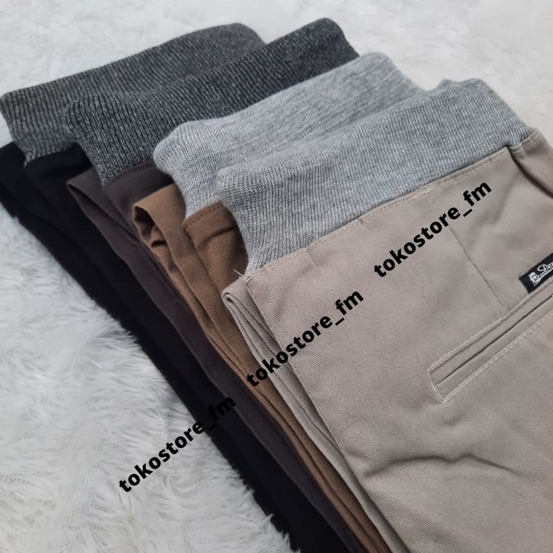 Celana Panjang Pria Chinos Pinggang Karet Bahan Tebal Katun Mellar Slimfit Premium Qwality