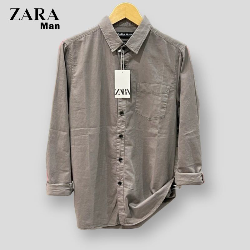 ZARA Kemeja Pria Basic Polos Panjang Variant Warna Catun Twill