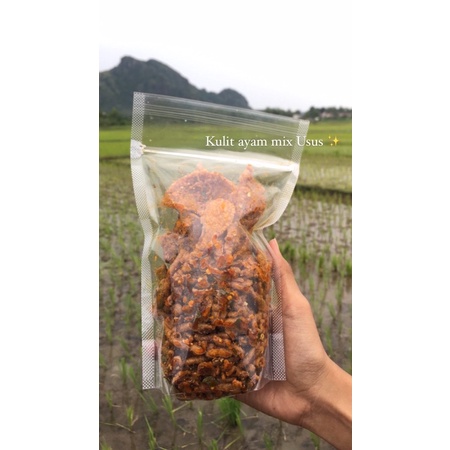 

Usus krispy mix kulit ayam pedas daun jeruk