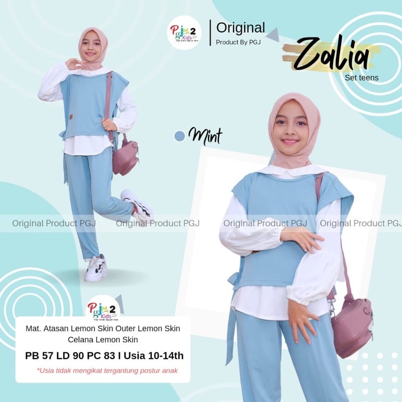 Zalia Set Kids 3in1/ One Set Anak Perempuan 10-14 Tahun / Setelan Anak (Atasan + Outer + Celana)