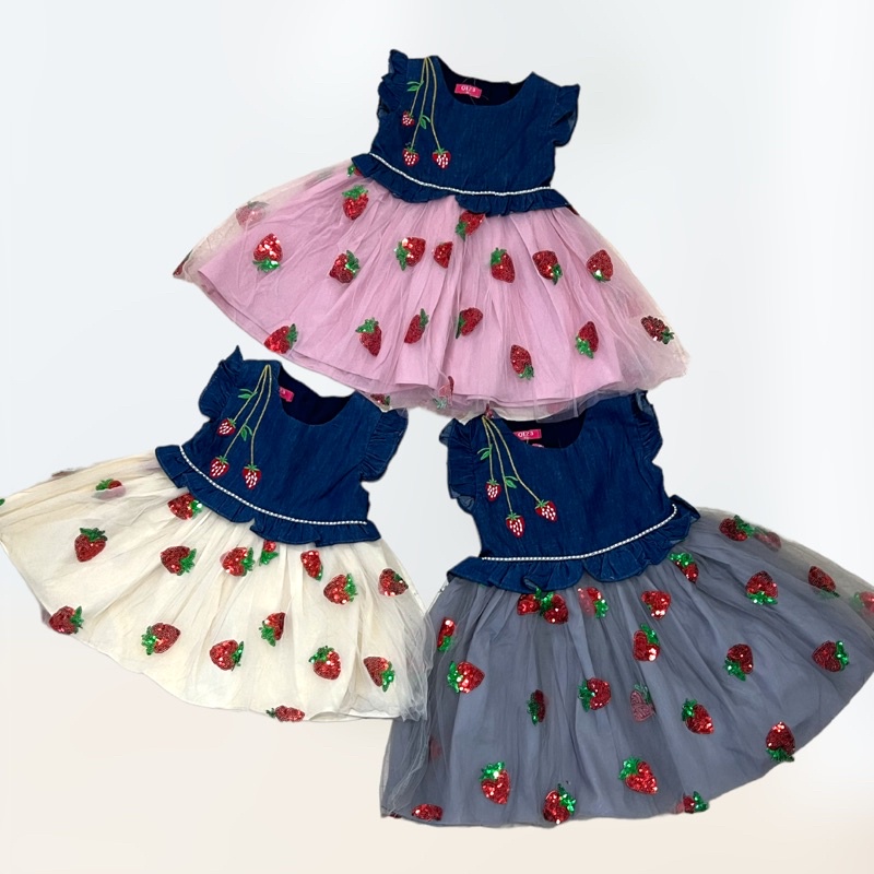 Q123 Dress Pakaian Anak Sehari Hari Motif Strawberry untuk usia