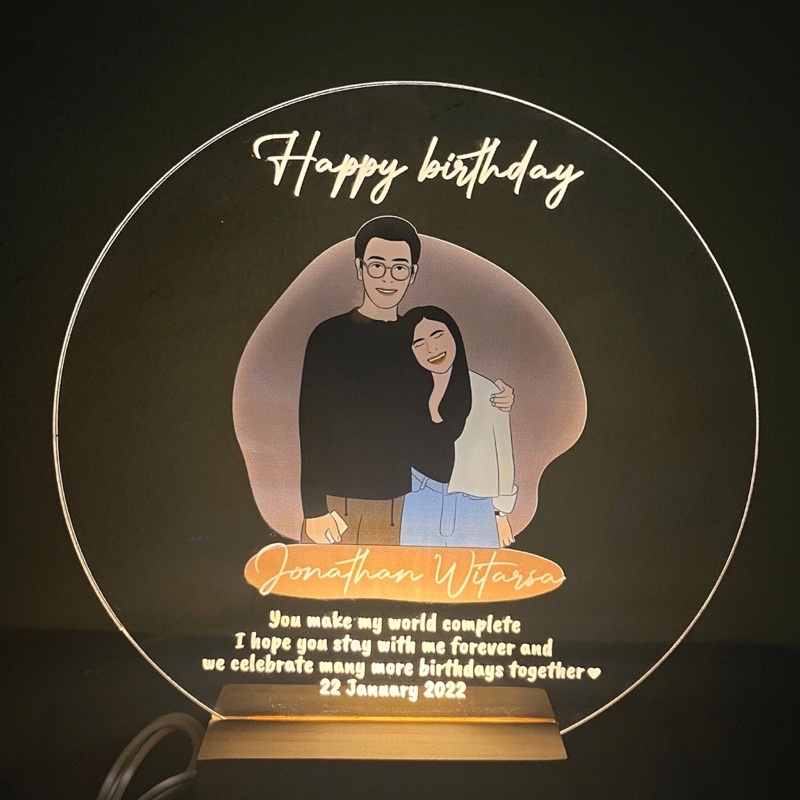 Custom Acrylic Foto Ilustrasi, Tulisan, Ucapan Spotify Round LED Kado Valentine