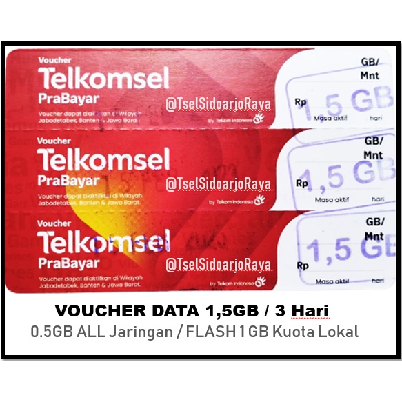 VOUCHER DATA KUOTA INTERNET TELKOMSEL 1,5 GB 3 HARI