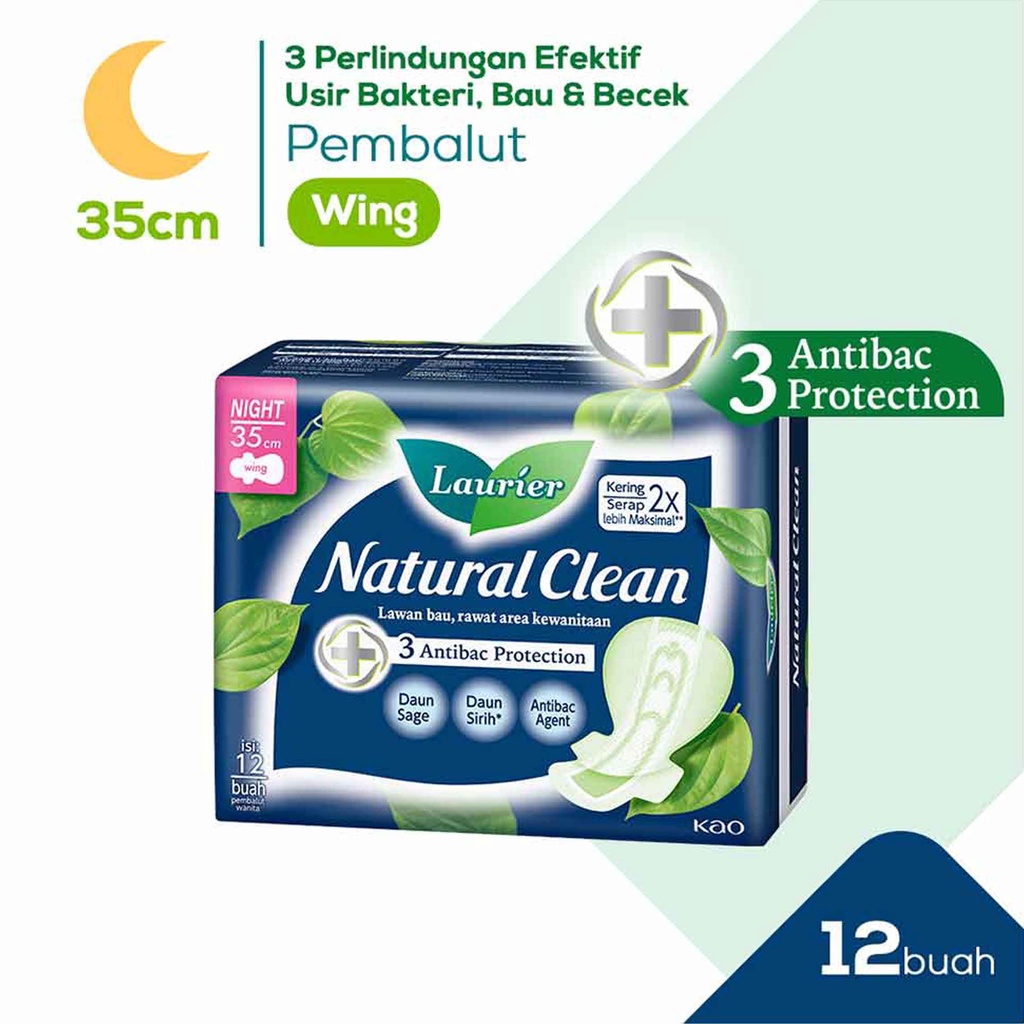 Pembalut Night Wing* Laurier Natural Clean* Pembalut 35cm isi 12pcs