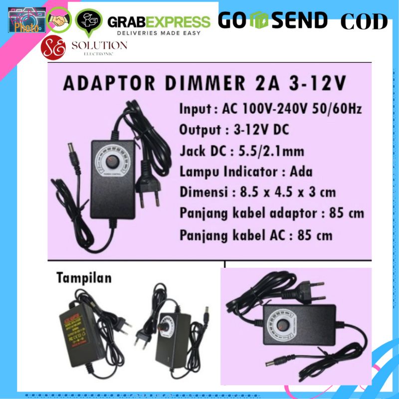 Adaptor Dimmer Adjutable Power Adapter 2A AC-DC 3-12Volt Adapter Dimmer