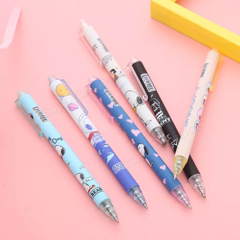 

6 Pcs Pulpen Gel 0.5mm Motif Kartun Snoopy Tinta Hitam Ballpoint Mekanik Retractable Gambar Snoopy