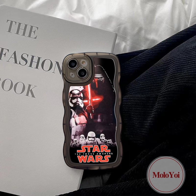 IPHONE Ins Fashion Trendi Merek Star Wars Case Kompatibel Untuk Iphone11 Pro Max XR 12 13 14 Pro Max 6 6S 7 8 Plus X XS Max SE 2020 Wavy Edge Soft TPU Back Cover