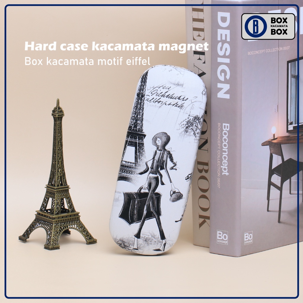 Box / Tempat Kacamata Hard Case Free Lap Motif Eiffel Karakter Bahan Kokoh / Tempat Kacamata Cepuk Magnet CC7