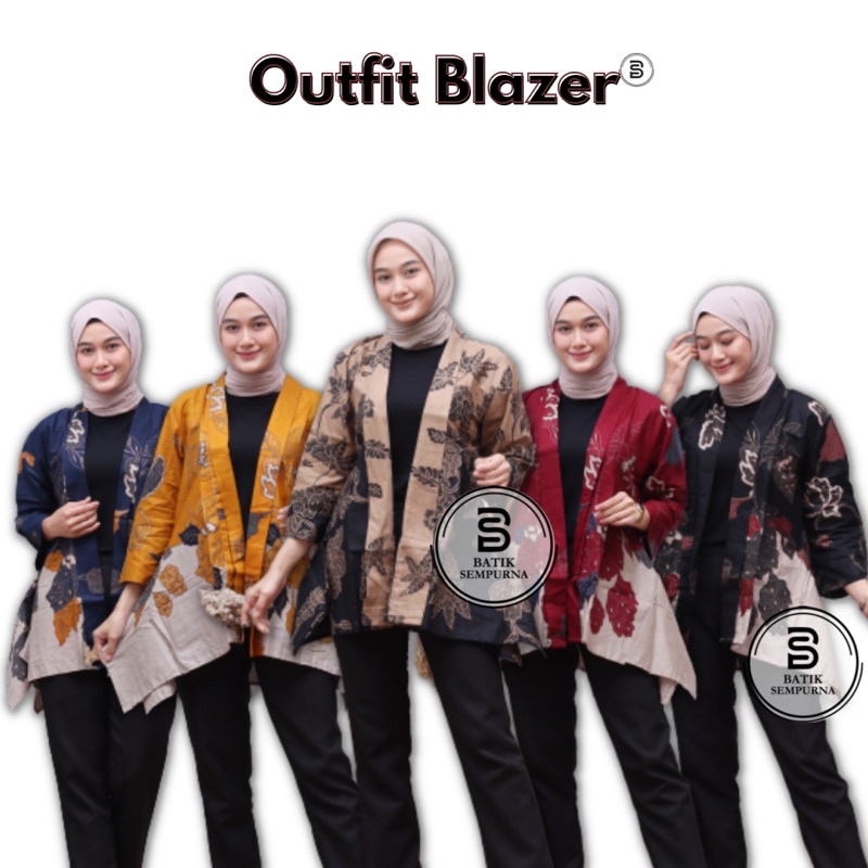 Blazer Batik Wanita Kerja Modern Bahan Katun Ld 110cm & Jumbo 120cm