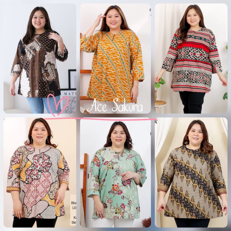 BIGSIZE BLOUSE BATIK JUMBO 445 XXL ATASAN KERJA KANTOR BAJU FASHION WANITA ETNIK MURAH 585 KATUN STRETCH MELAR