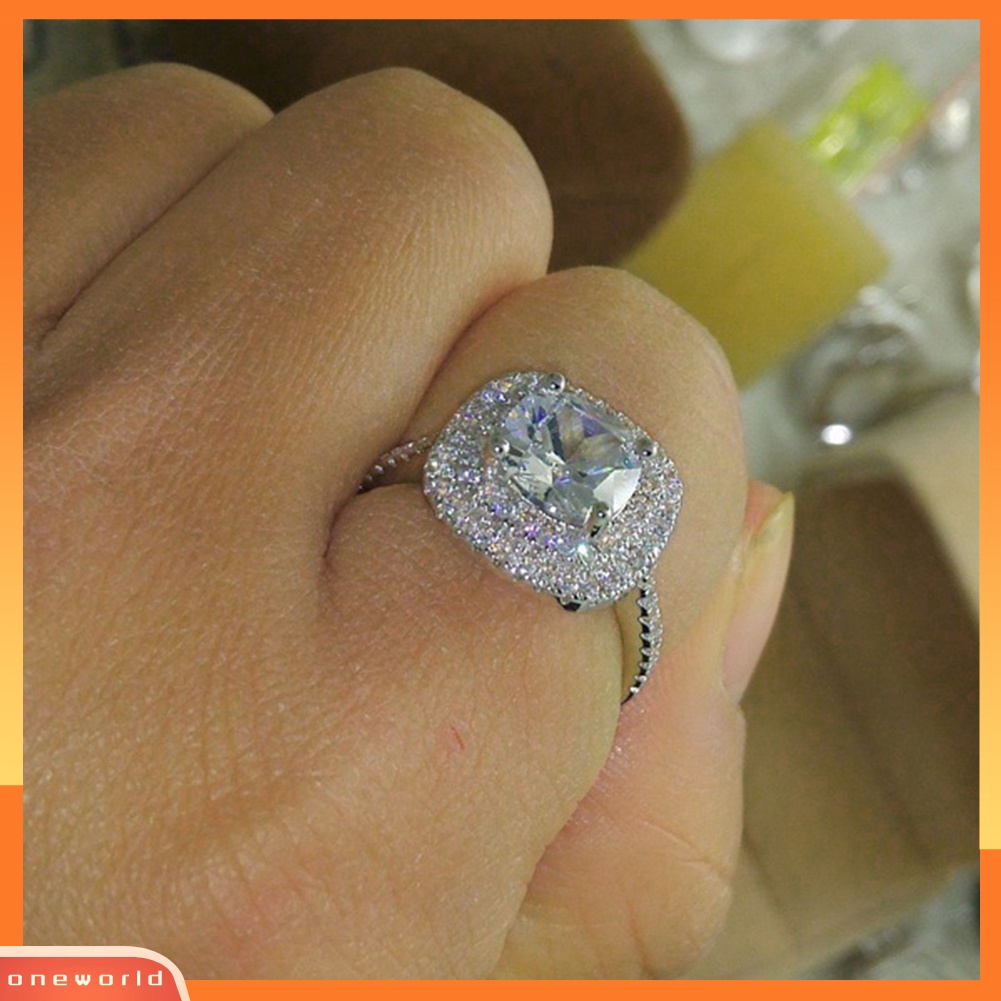 {oneworld} Shiny Large Square Faux Topaz Cincin Wanita Pesta Perjamuan Kostum Perhiasan Decor