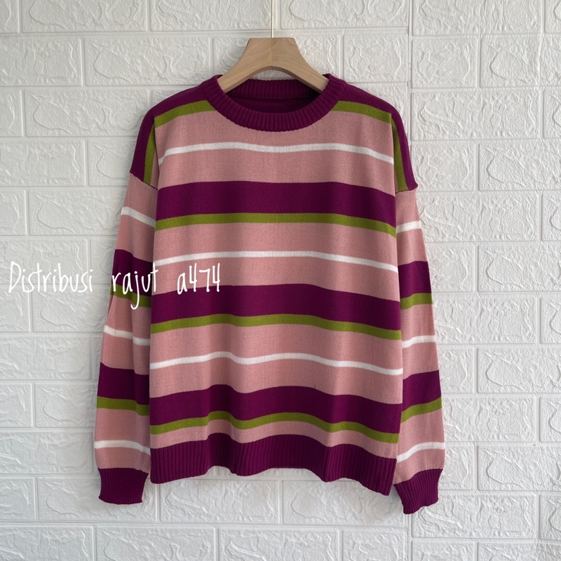 SWEATER RAJUT MARSAK OVERSIZE STRIPPE BLOUSE WANITA LENGAN PANJANG