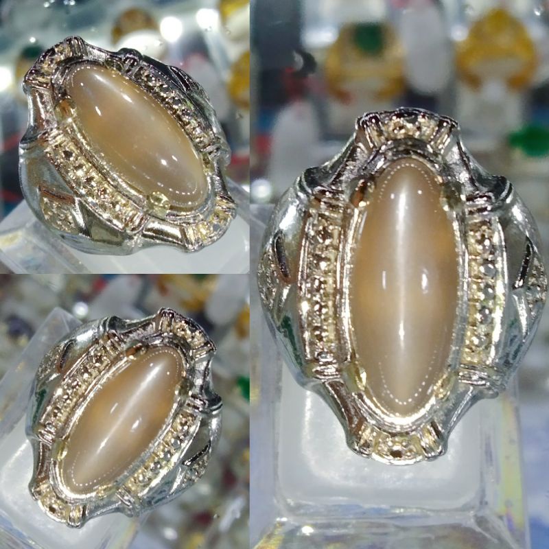 CINCIN BATU PERMATA NATURAL MONSTONE / CAT EYE  ASLI 100%