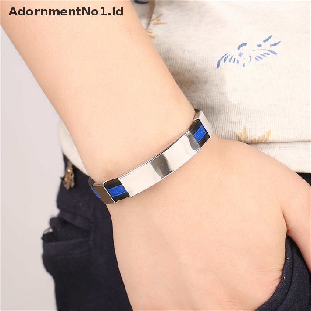 [AdornmentNo1] 5warna Baja Titanium Stainless Steel Aksesoris Pesona Gelang Silikon Bangle Man Fashion Hadiah Perhiasan [ID]