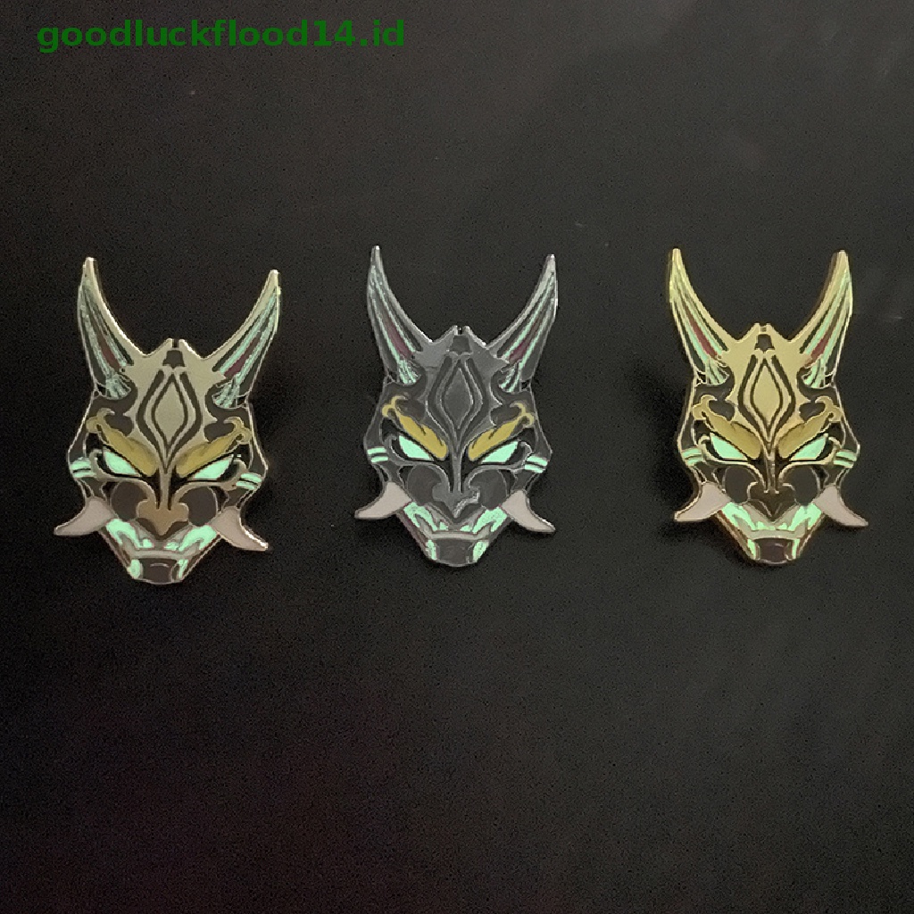 [GOOGFOUR] Permainan Genshin Impact Xiao Cosplay Badge Kostum Props Topeng Pin Logam Bercahaya [TOP]