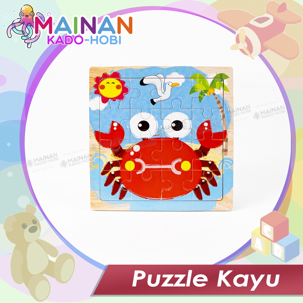 MAINAN EDUKASI ANAK PUZZLE KAYU HEWAN LAUT SEA ANIMAL CRAB KEPITING